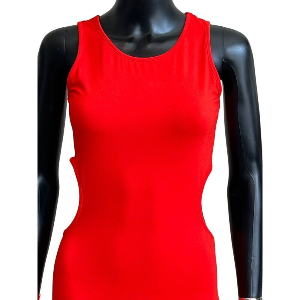 See You Monday Red Orange Cutout Midi Dress Size M NWT Sleeveless Bodycon Party - Picture 5 of 9